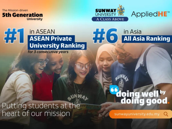 Sunway University Ranked No. 1 Private University in ASEAN and No. 6 in Asia by AppliedHE